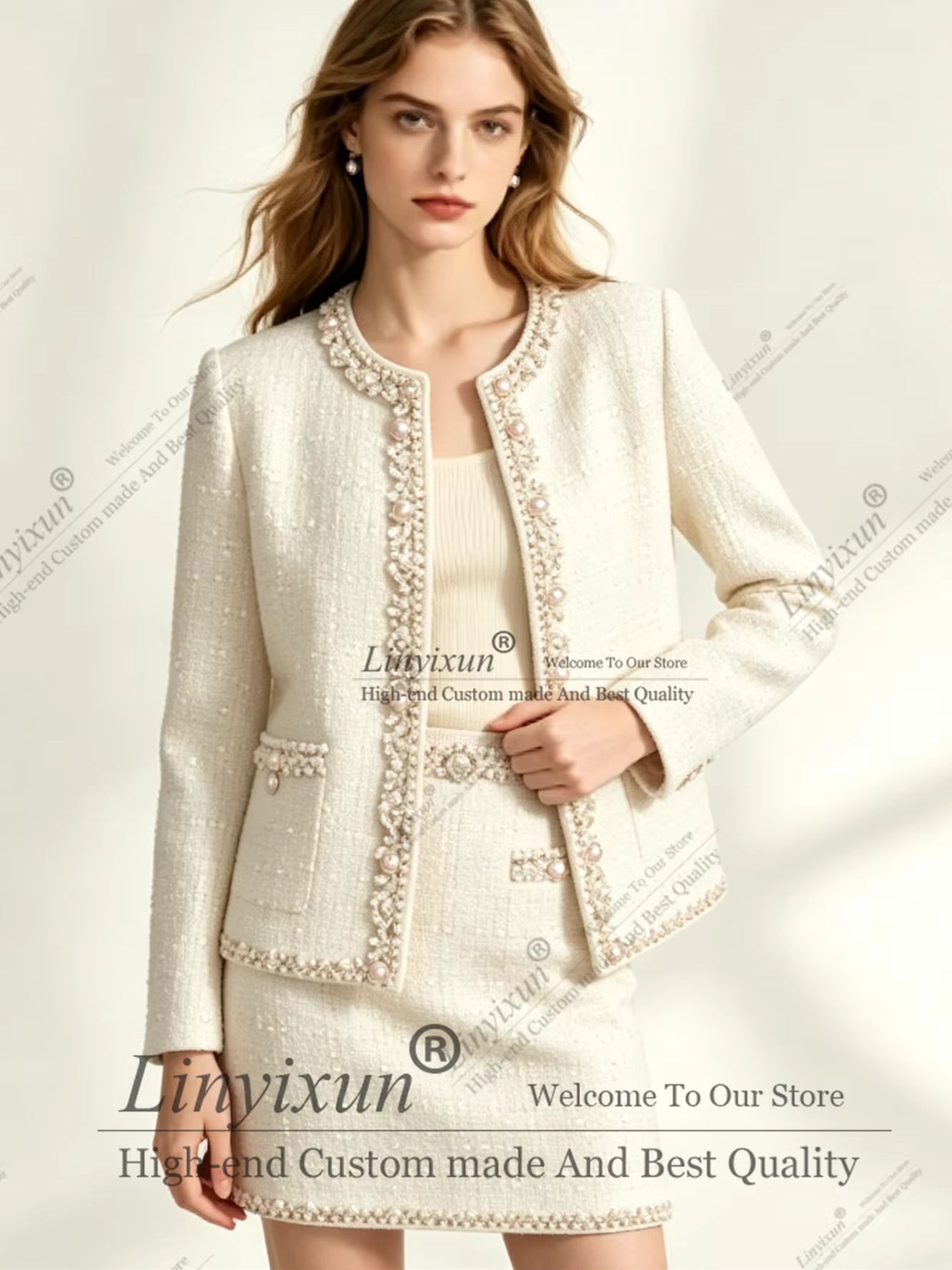 Womens Blazer - Ensemble tailleur femme en tweed à