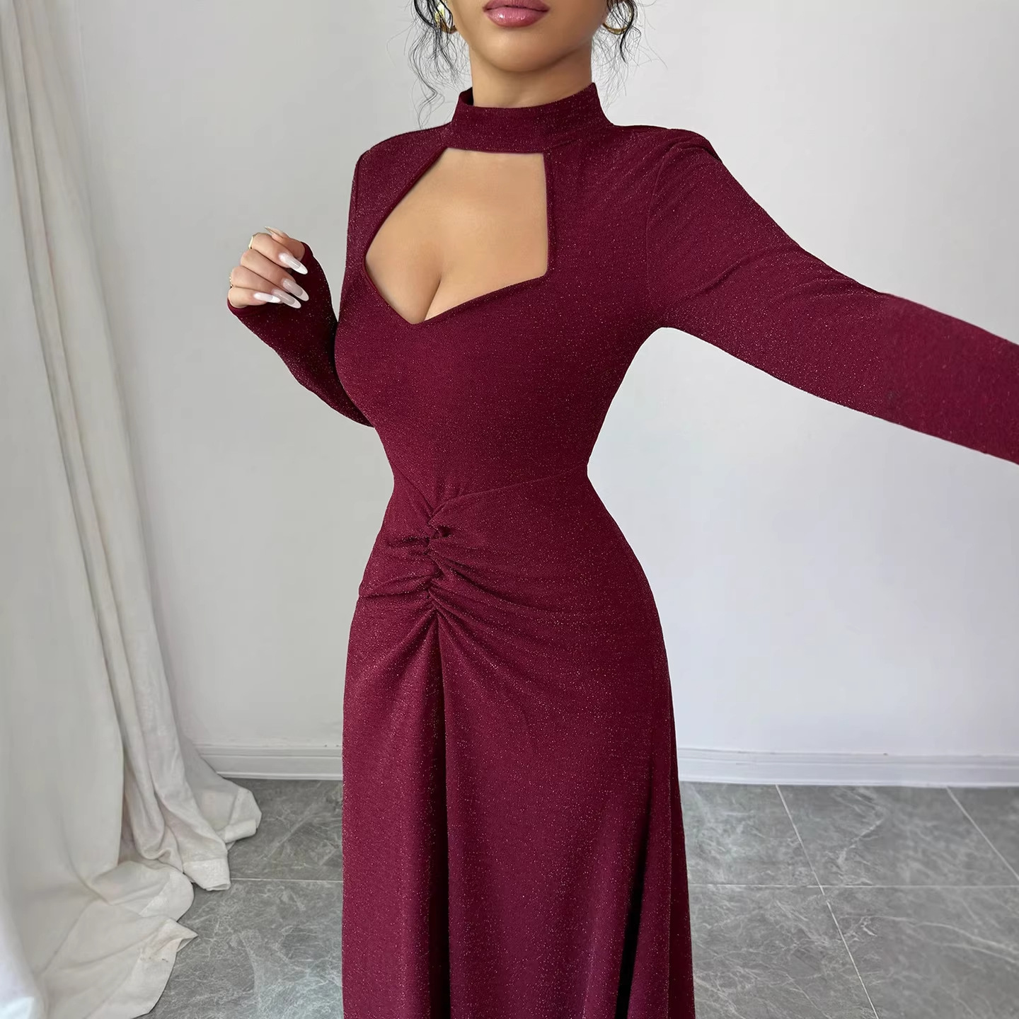 Midi Dress - Robe midi moulante sexy plissée couleur