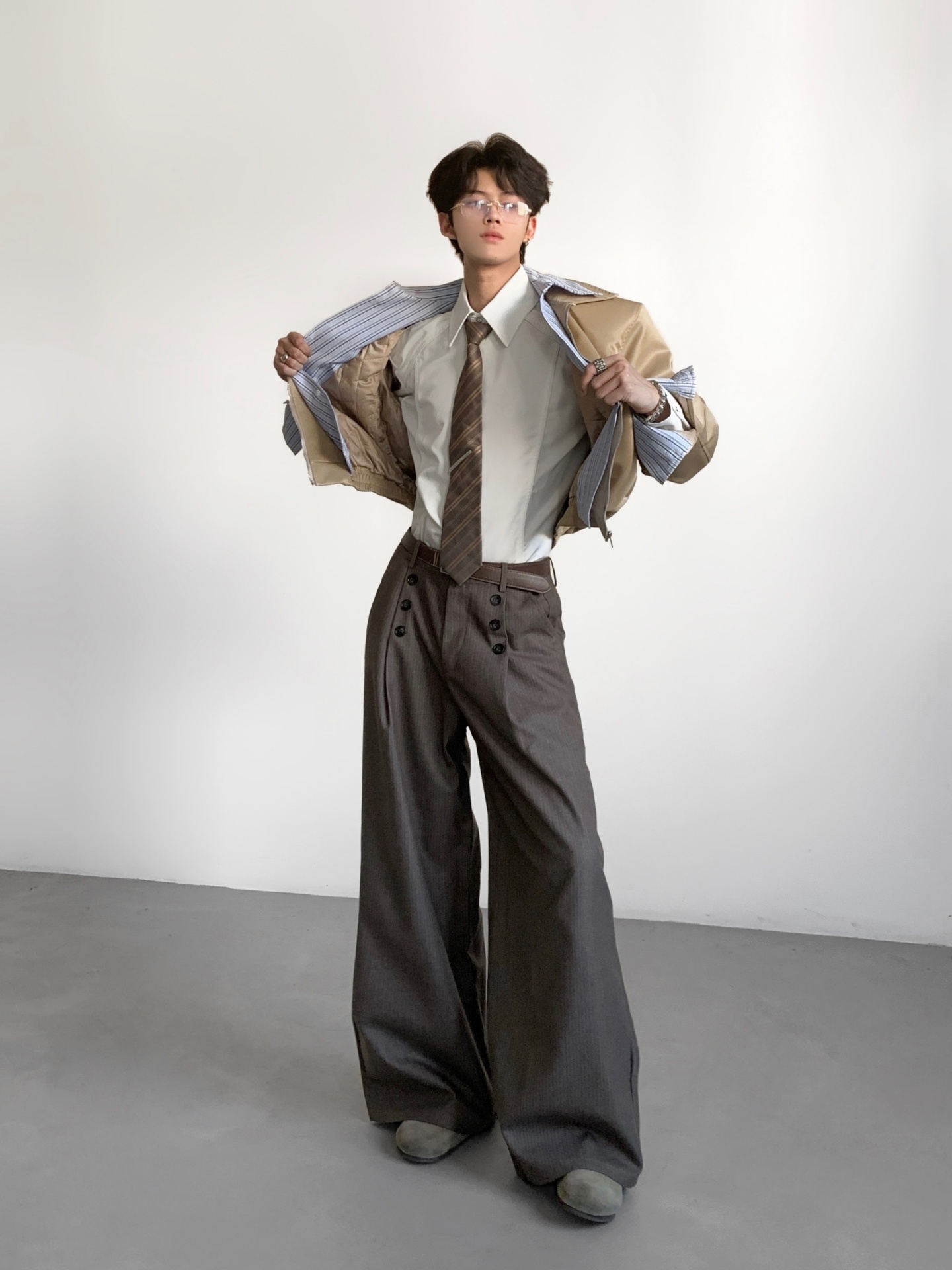 Tailored Trouser Wide - Pantalon de costume rayé décontracté pour