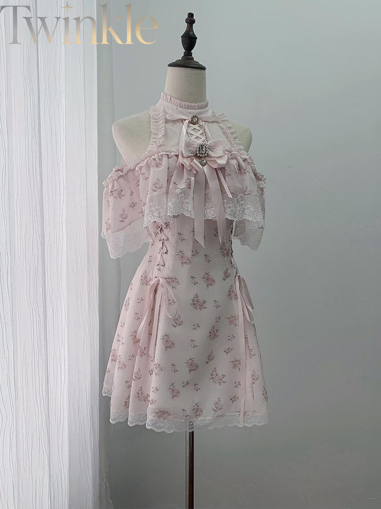 Midi Dress - Robe d'été à fleurs, épaules dénudées,