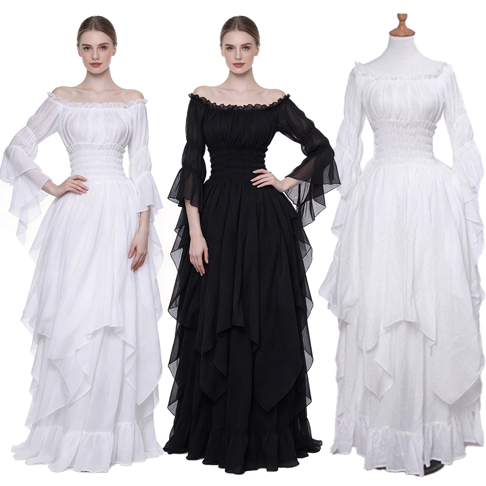 Lace Dress - Robe médiévale rétro, robe longue à