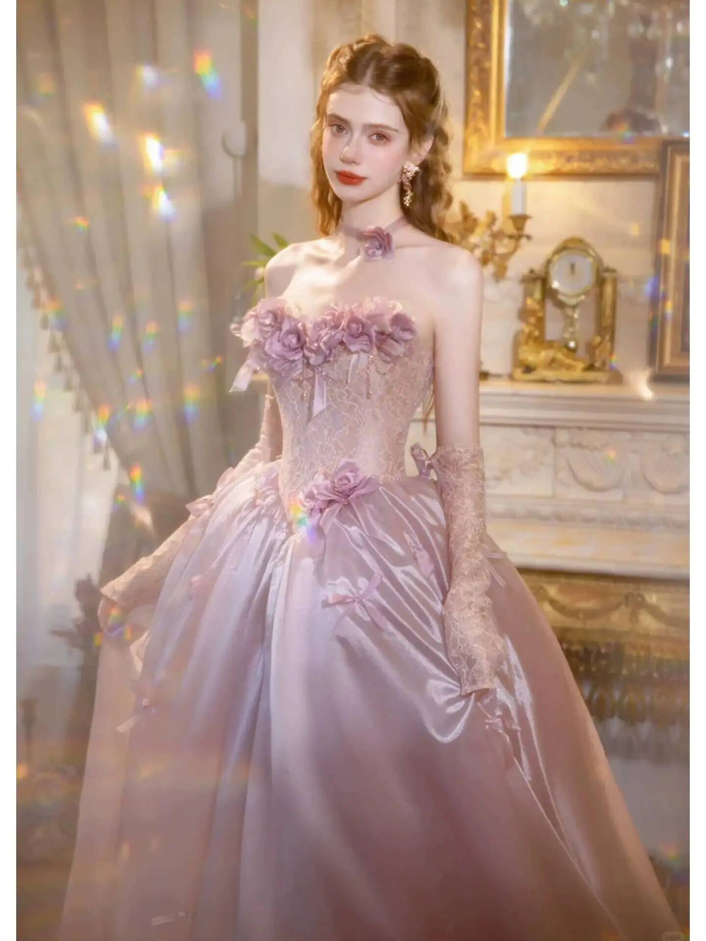 Formal Dress - Robe de bal vintage rose poudré,