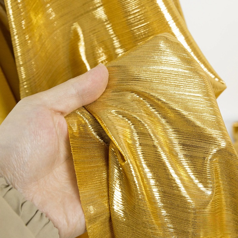Evening Gown - Tissu tricoté côtelé jaune doré extensible