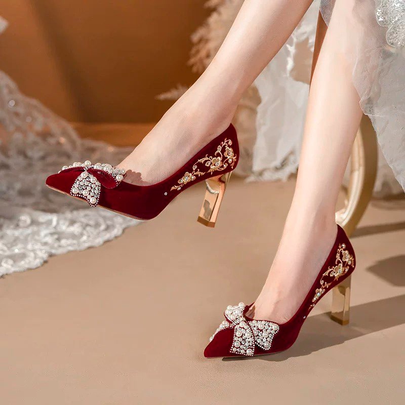 Pump Heel Block - Chaussures simples à talon bloc brodé