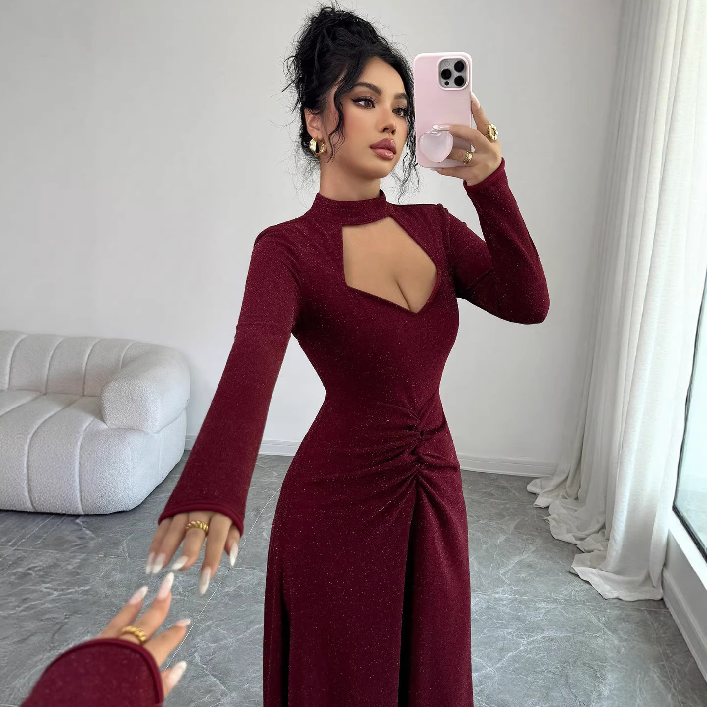 Robe midi moulante sexy plissé - Midi Dress avis et prix