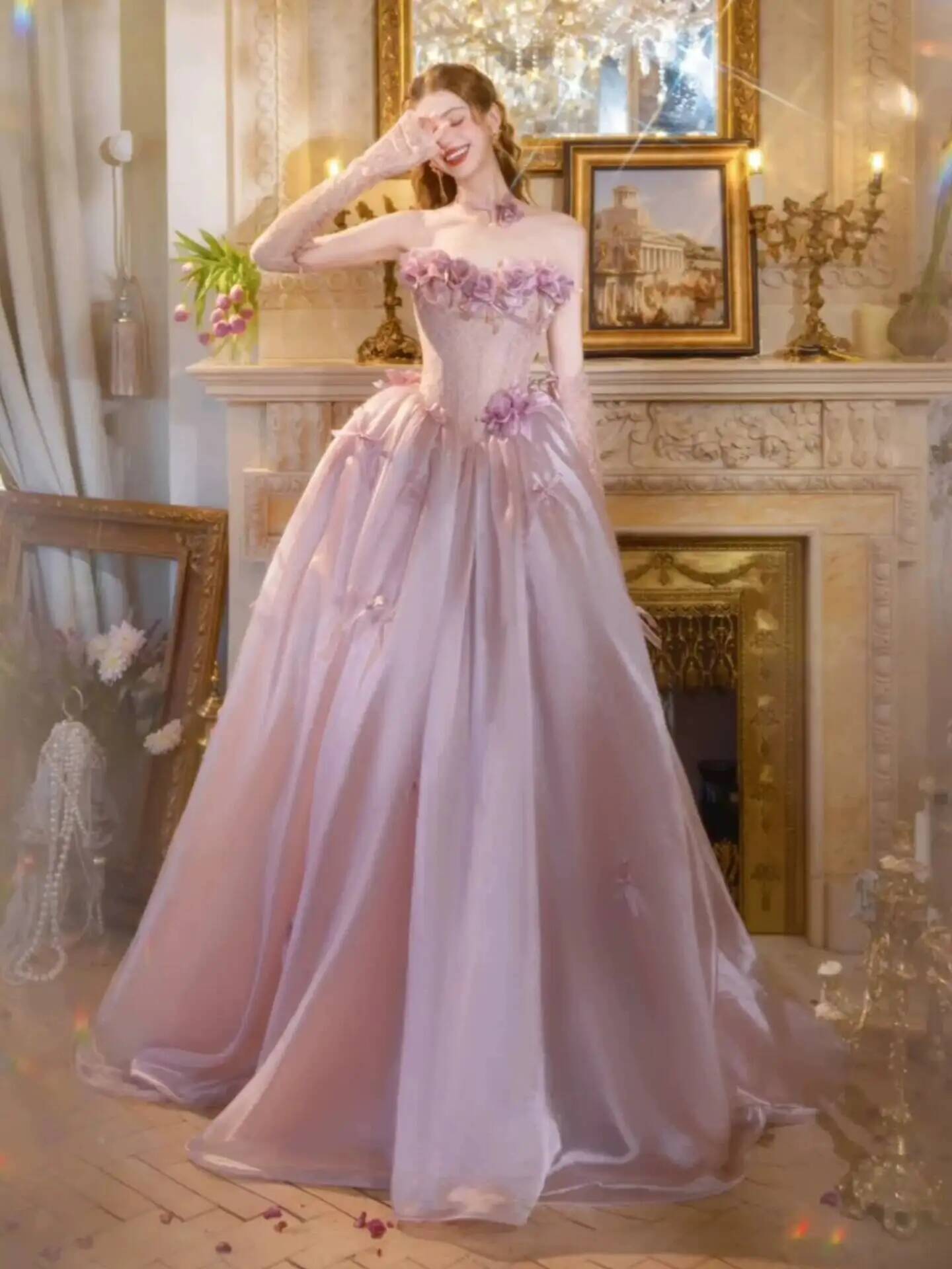 Robe de bal vintage rose poudr - Formal Dress avis et prix
