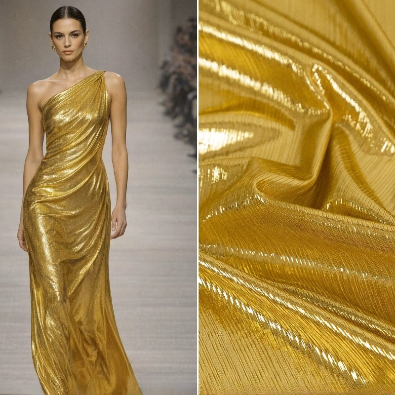 Tissu tricoté côtelé jaune dor - Evening Gown avis et prix